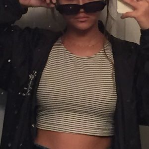 White & Black Striped Tank Crop Top